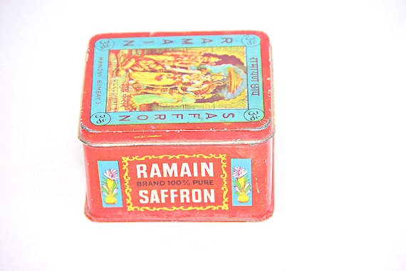 Vintage Ramain Brand Saffron Litho Print Advertisement Tin Box Collectible