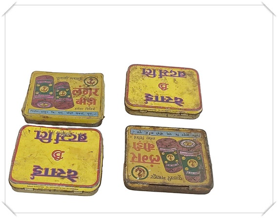 4 PCs Vintage Bidi Ad Litho Print Tin Boxes India Various Cigarette Cases Collectible Old Metal Containers Nostalgic Decor A/4
