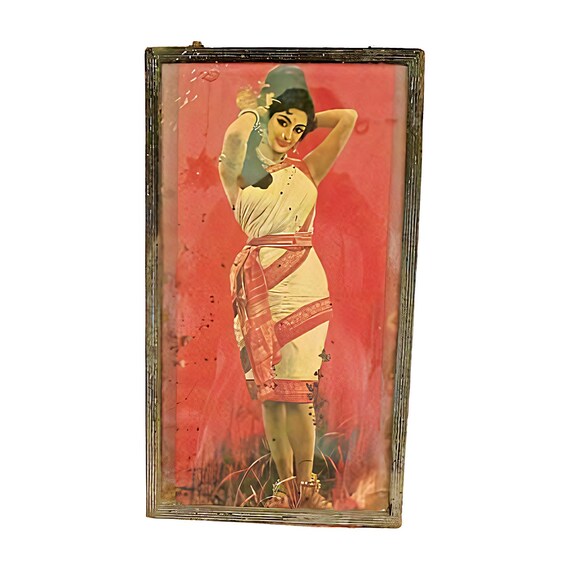 Framed Tribal Lady Litho Print– Exquisite Old Indian Artwork, Glass-Covered Collectible Decor, Timeless Vintage Hand Crafted Ethnic Wall Art