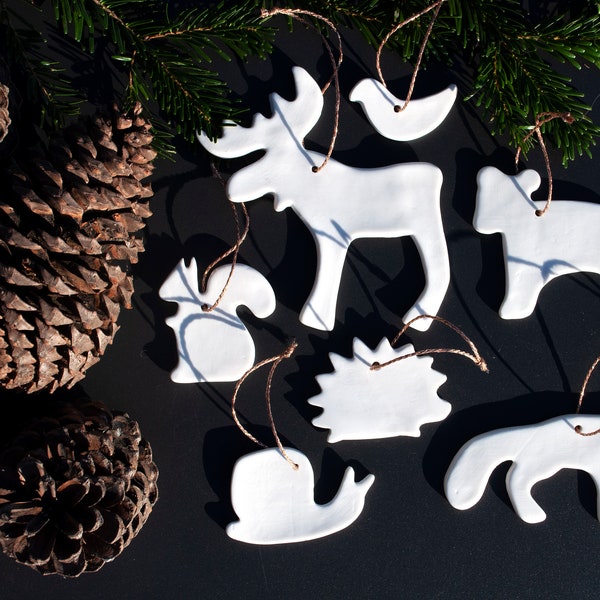 Set de 7 décorations Noël à suspendre en porcelaine animaux