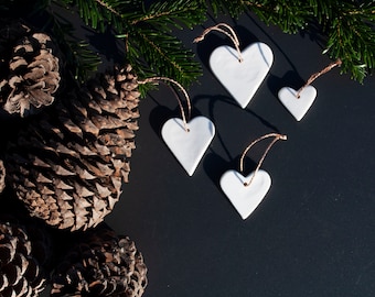 Porcelain hearts hanging Christmas decorations