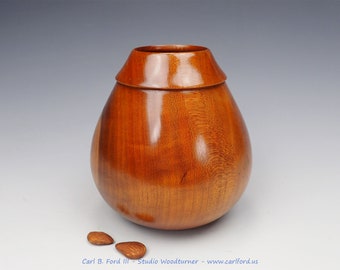 Teardrop Cherry Wood Hollow Form Vessel - Hand Turned Wood Art