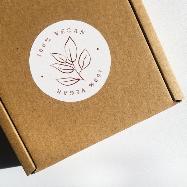 Recycled Biodegradable “100% Vegan” paper labels for eco friendly packaging. Recyclable stickers.