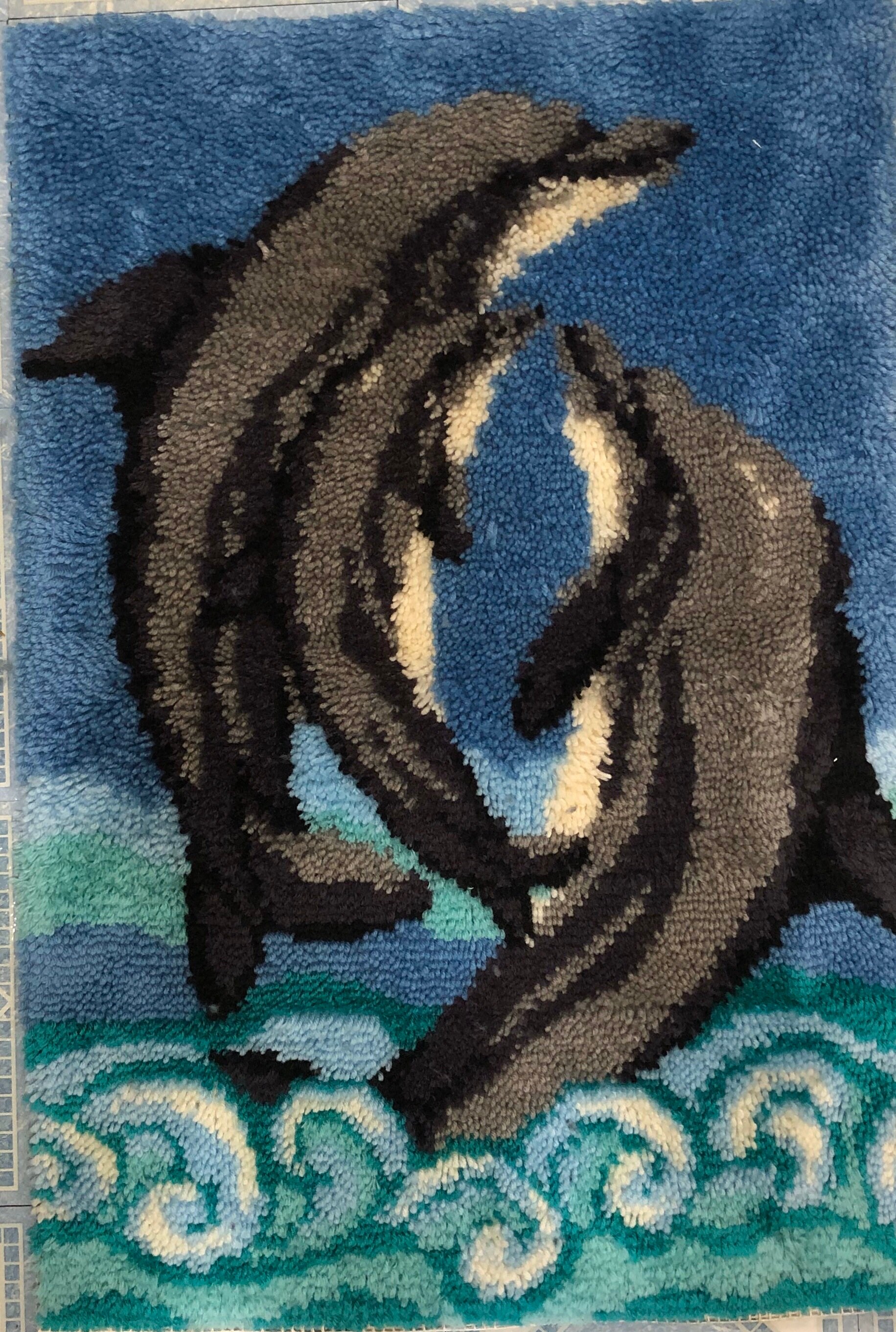 Completed Dolphin Family Latch Hook Rug Etsy