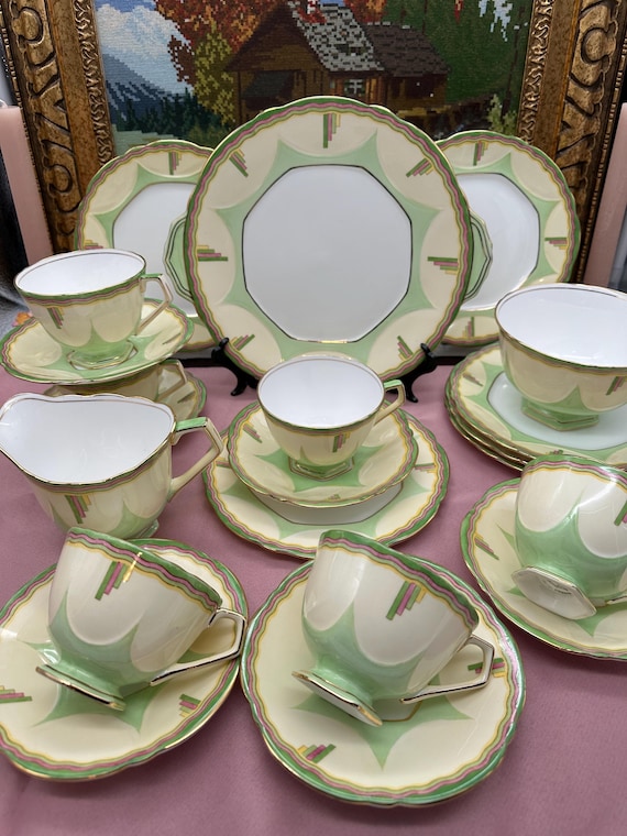 Antique Aynsley Art Deco Bone China Coffee Set - 21 Piece Trio - Etsy