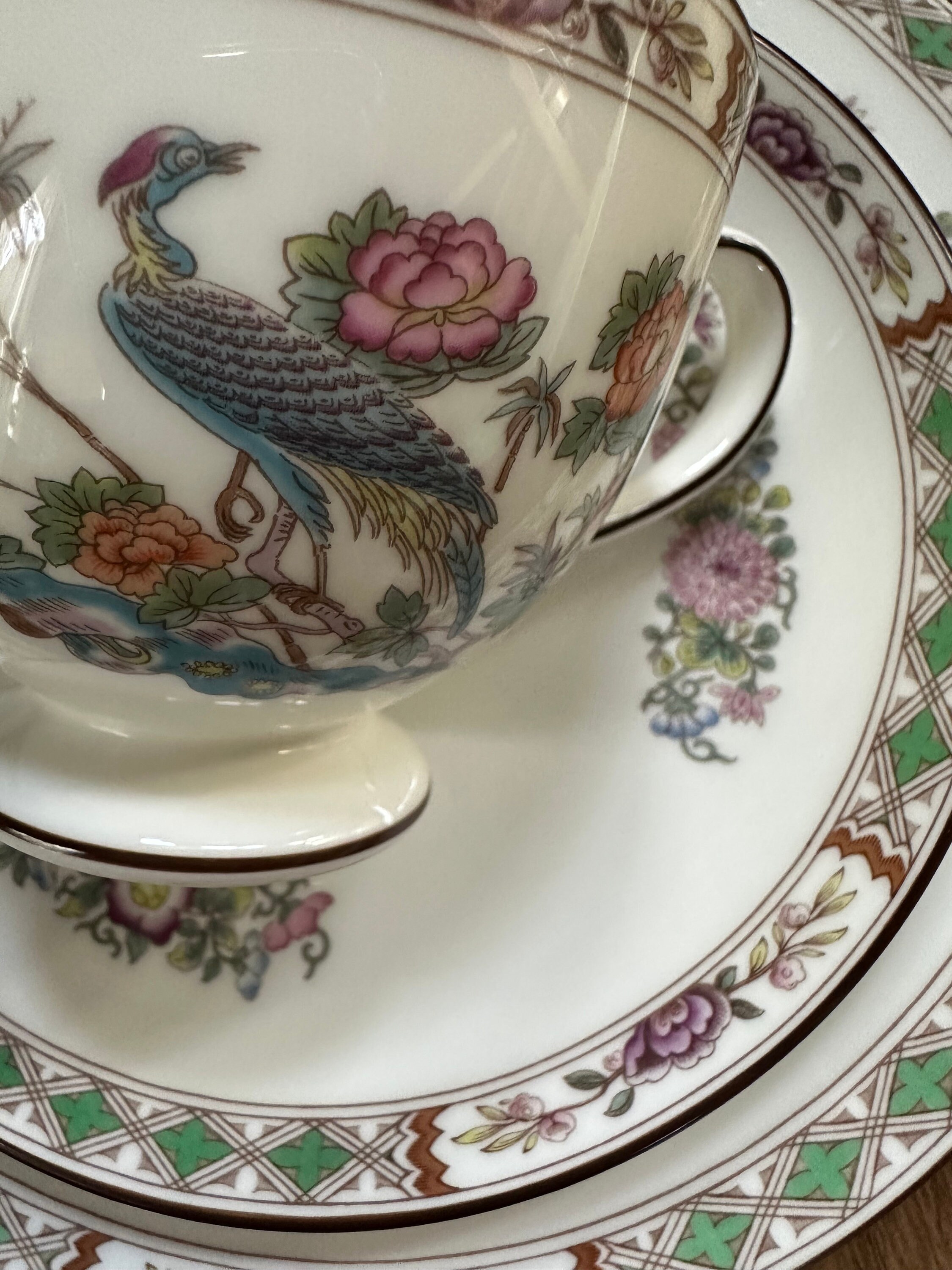 Vintage Wedgwood Kutani Crane Dinner Service Bone China 8 Place Setting