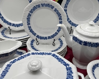 Vintage Rosenthal Maria Geschirr Set (37 Teile) - Blaue Girlande, 6 Gedecke
