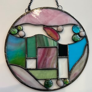 Stained Glass Suncatcher with Agate and Bevels