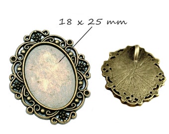 Pendant, bronze setting, decorated, metal for 18 x 25 mm Cabochon, 2 pieces