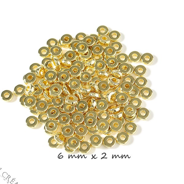 CCB Perlen KC Gold, glänzende Scheiben, Zwischenperlen,  6 mm x 2 mm, 50 Stück