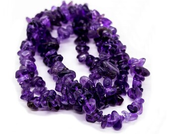 Amethyst Chip Perlen, 1 Strang, 75 cm, lila glänzend, 5 mm - 8 mm