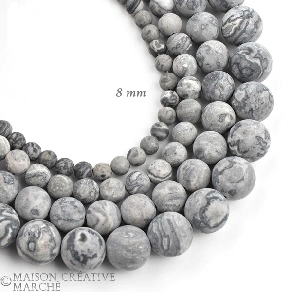 Polnische matte Jasper Perlen grau weiß 8 mm, matt 20 Stück