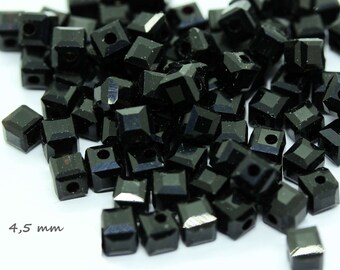 glossy crystal glass beads cube black opaque 45 mm 25 pieces