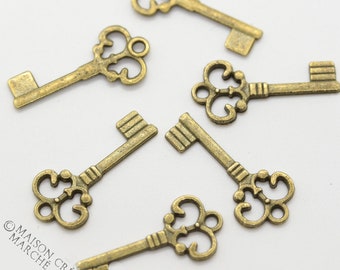 Bronze Metall Schlüssel, Anhänger klein, 21 mm x 10 mm, 8 Stück