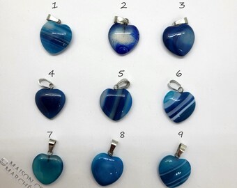 Blue agate heart pendant, gemstone chain pendant, 20 mm with eyelet, 1 piece