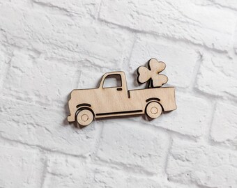 Truck With Clovers Wood Cutout Laser Cut Wooden Pickup Truck With Four Leaf Clover Unfinished Wood Blanks