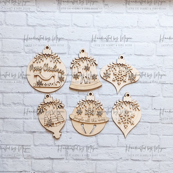 Christmas Ornament DIY set - Unfinished Wood - Wooden Blanks- Wooden Shapes - laser cut shape Christmas crafts