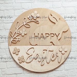 HAPPY EASTER Bunny Door Hanger- Easter Decor - Unfinished Wood - Wooden Blanks- Wooden Shapes - laser cut shape - Paint Party