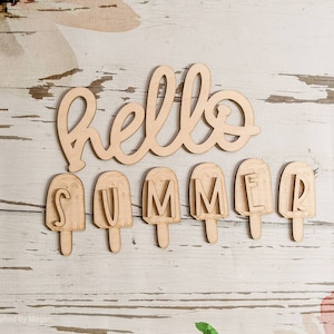 HELLO SUMMER popsicle set - Unfinished 1/8" Wood - Wooden Blanks- Wooden Shapes - laser cut shape - Summer crafts