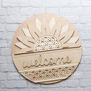 Rattan Sunflower Door Hanger- Fall Decor - Unfinished Wood - Wooden Blanks- Wooden Shapes - laser cut shape - Paint Party - 2022