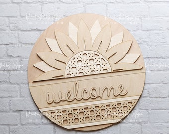 Rattan Sunflower Door Hanger- Fall Decor - Unfinished Wood - Wooden Blanks- Wooden Shapes - laser cut shape - Paint Party - 2022