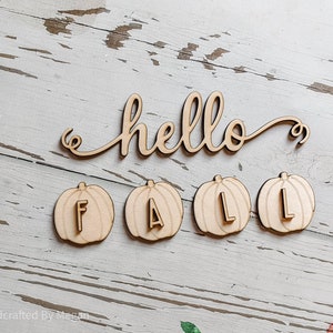 HELLO FALL PUMPKIN set - Unfinished 1/8" Wood - Wooden Blanks- Wooden Shapes - laser cut shape - Fall crafts