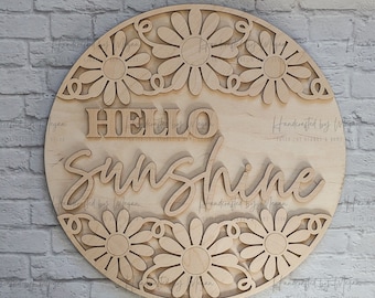 Hello Sunshine Daisy Door Hanger- Spring Decor - Unfinished Wood - Wooden Blanks- Wooden Shapes - laser cut shape - Paint Party