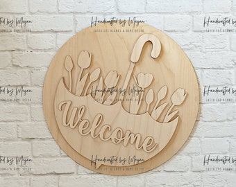 Welcome Spring Umbrella Door Hanger - Spring Decor - Unfinished Wood - Wooden Blanks- Wooden Shapes - laser cut shape - Paint Party