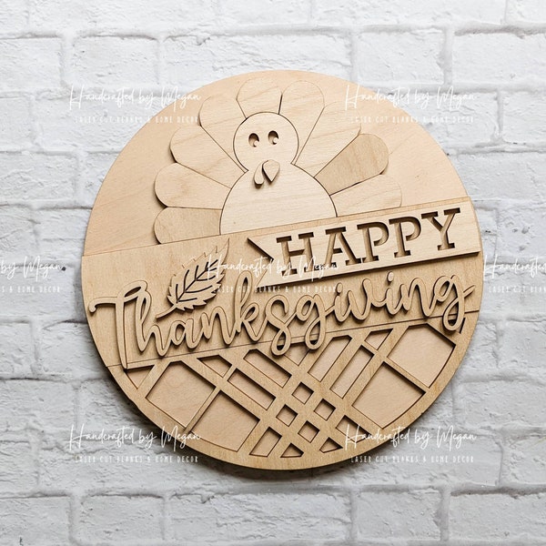 Happy Thanksgiving Turkey Door Hanger- Fall Decor - Unfinished Wood - Wooden Blanks- Wooden Shapes - laser cut shape - Paint Party - 2022