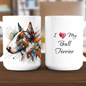 Bull Terrier Art Mug 15oz, Modern, Stylish, Abstract Art, Dog Lover, Unique Gift, Canine, Birthday, Christmas, 003