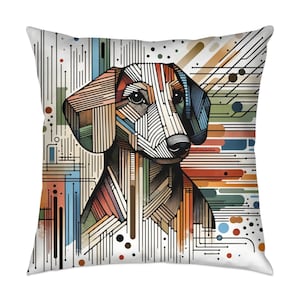 Dog Art Throw Pillow, Dachshund, Modern, Stylish, Abstract Art, Cushion, Canine, Dog Lover, Birthday, Christmas, 005