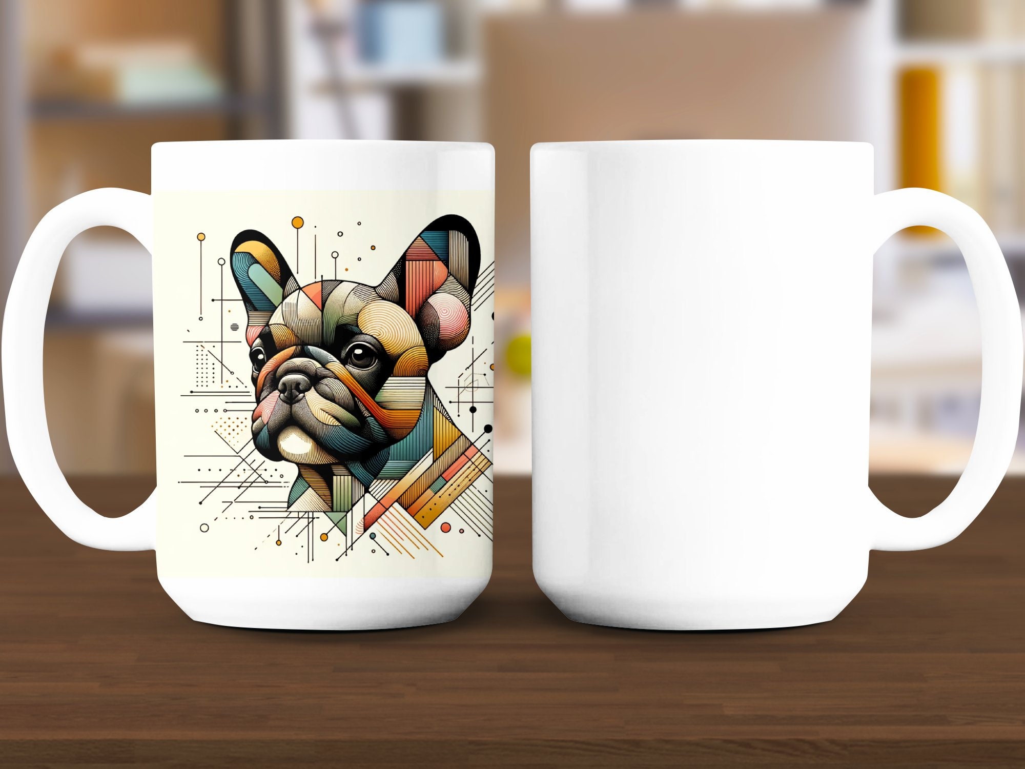French Bulldog Art Mug 15oz, Modern, Stylish, Abstract Art, Dog