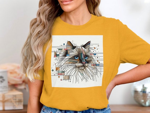 猫アート T シャツ、ラグドール、モダン、スタイリッシュ、抽象アート 