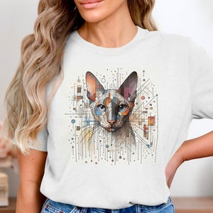 Kattkonst-T-shirt, Cornish Rex, Modern, Snygg, Abstrakt Konst, T-shirt, Katt, Kattälskare, Födelsedag, Jul, 005