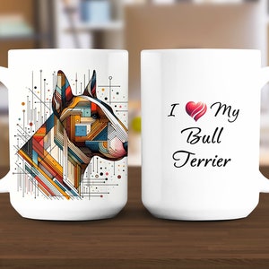 Bull Terrier Art Mug 15oz, Modern, Stylish, Abstract Art, Dog Lover, Unique Gift, Canine, Birthday, Christmas, 001
