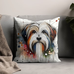 Dog Art Throw Pillow, Havanese, Modern, Stylish, Abstract Art, Cushion, Canine, Dog Lover, Birthday, Christmas, 005