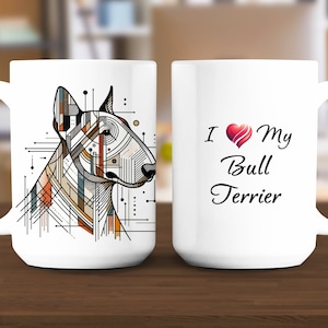 Bull Terrier Art Mug 15oz, Modern, Stylish, Abstract Art, Dog Lover, Unique Gift, Canine, Birthday, Christmas, 002