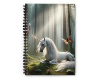 Unicorn, Butterflies, Spiral Notebook - Ruled Line