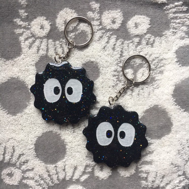 Soot Sprite Glitter Keychain; Resin Keychain; Handmade
