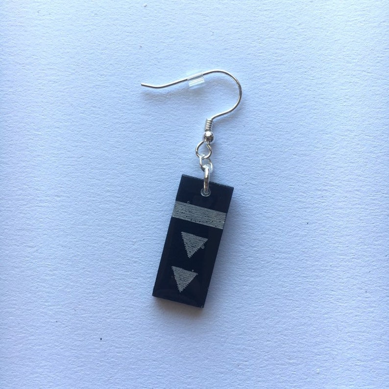 Black /& White Bath Token Dangle Earrings; Silver-Plated Earrings; Resin Earrings
