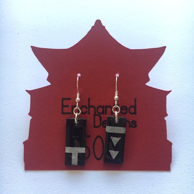 Black /& White Bath Token Dangle Earrings; Silver-Plated Earrings; Resin Earrings