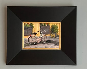 自転車、バイクの絵画、イタリア、ヨーロッパ、油彩、「イタリアの通勤