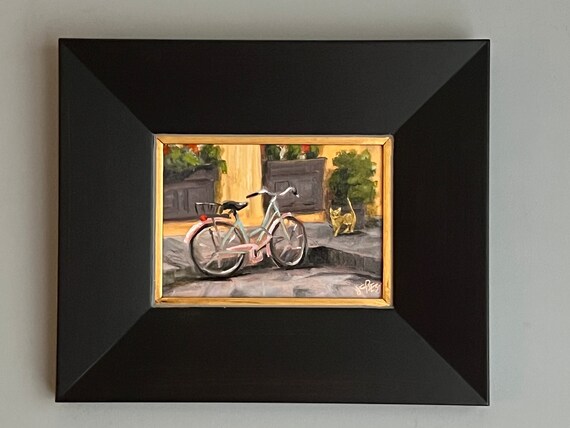 自転車、バイクの絵画、イタリア、ヨーロッパ、油彩、「イタリアの通勤