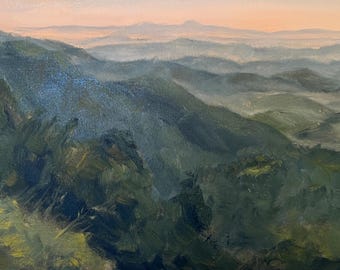 Blue Ridge Parkway, Appalachia, NC, WNC, mountain painting, "Thunder Hill Overlook” 8x16 oil