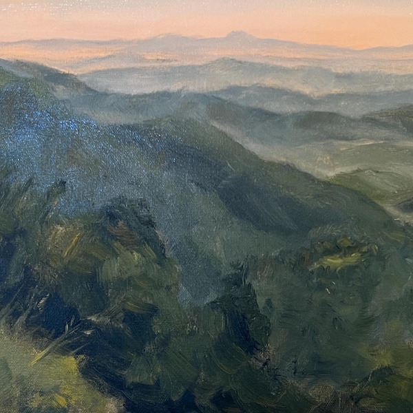 Blue Ridge Parkway, Appalachia, NC, WNC, mountain painting, "Thunder Hill Overlook” 8x16 oil