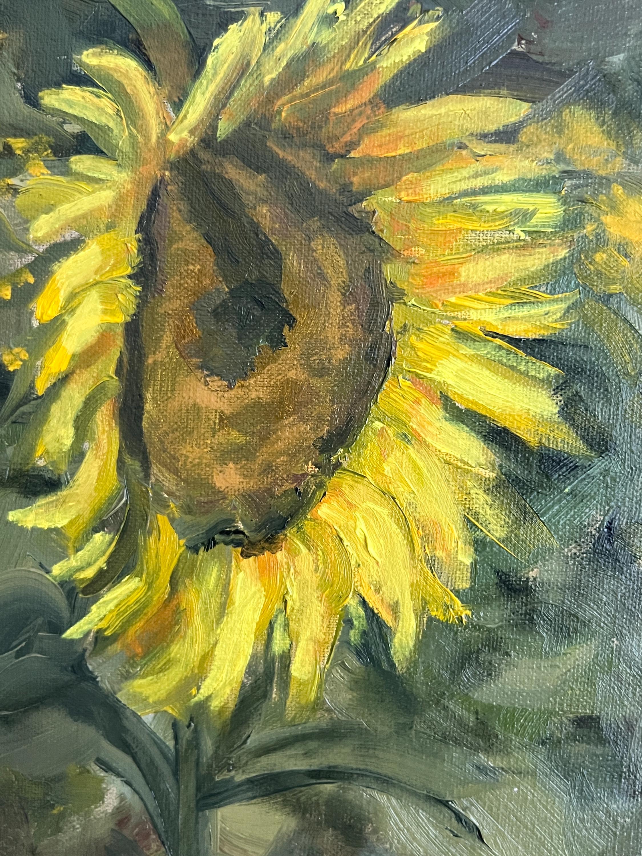 油絵 絵画 【sunflower】 Original Sunflower Oil Painting: Small Floral Still Life Art (6x8