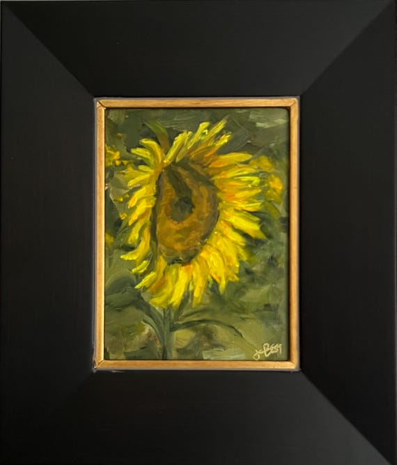 Original Sunflower Oil Painting: Small Floral Still Life Art (6x8
