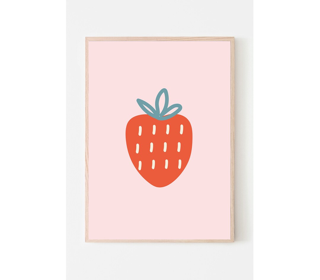 Strawberry Poster, Kids Poster Design, Cute Fruit Nursery Decor, Baby
