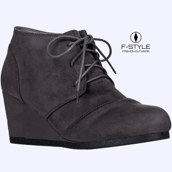 gray lace up wedge booties