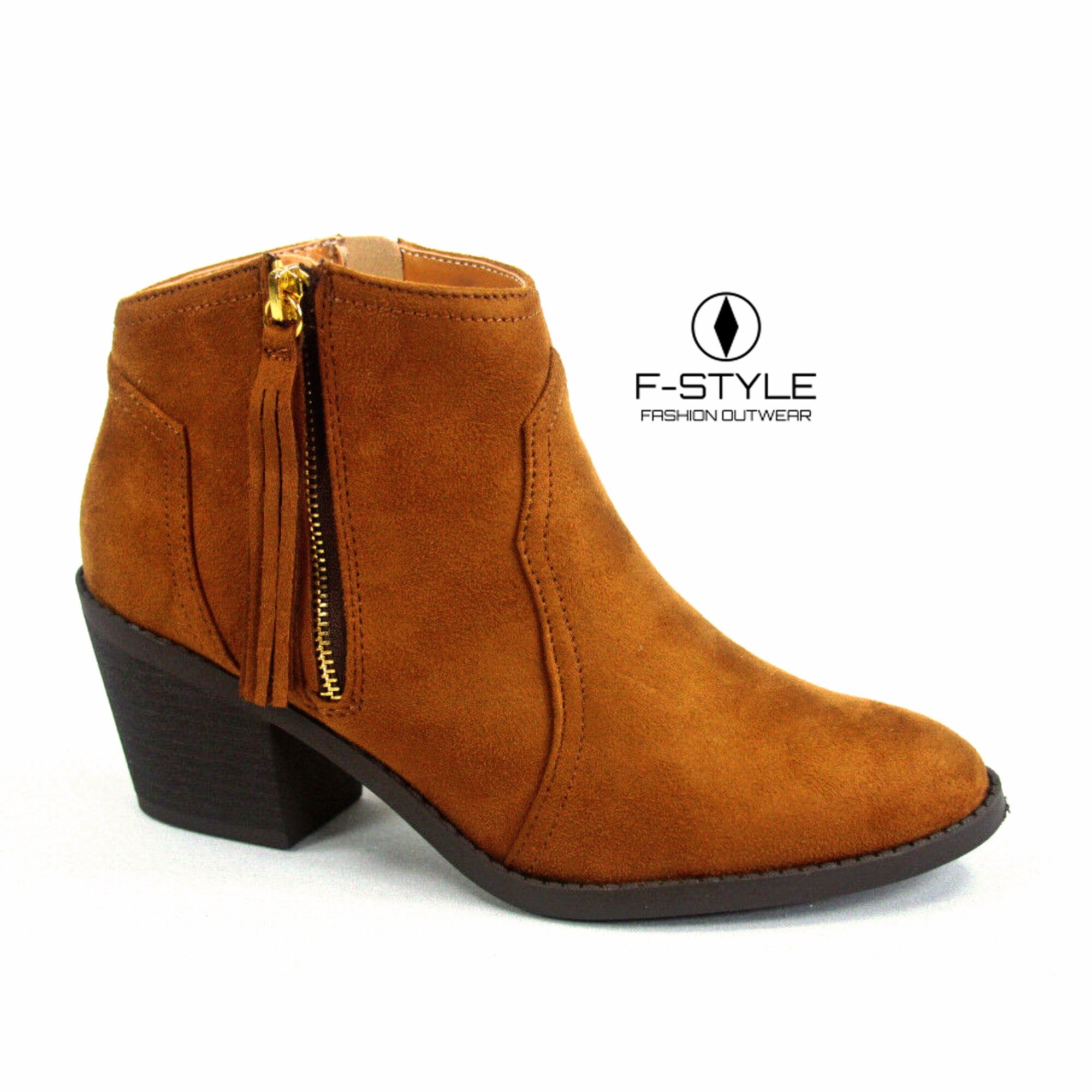 Tan, Women's Round Toe Fringe Zipper Low Heel Western Ankle Booties Women Western Pointed Toe Fringe High Heel Ankle Booties Zipper Boots
